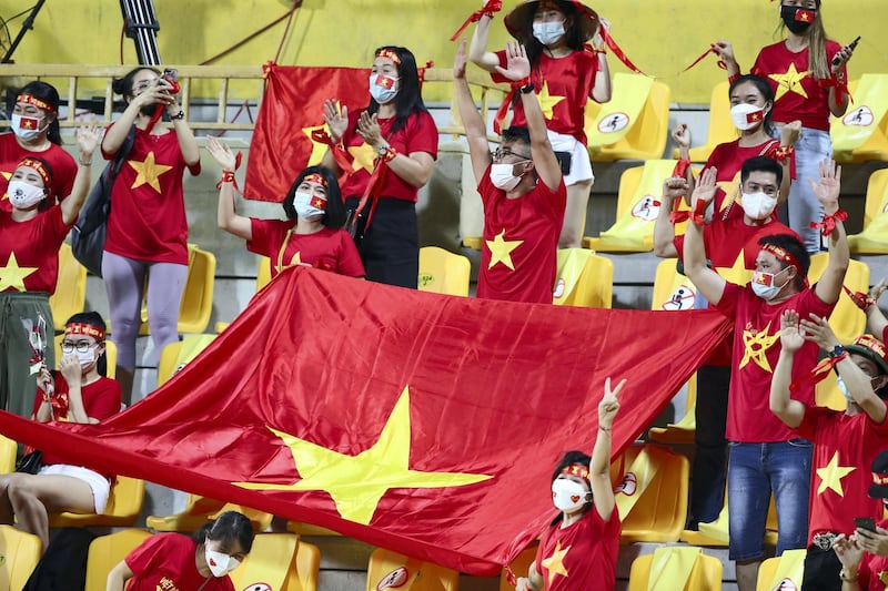 Vietnam fans before the game between the UAE and Vietnam in the World cup qualifiers at the Zabeel Stadium, Dubai on June 15th, 2021. Chris Whiteoak / The National. 
Reporter: John McAuley for Sport