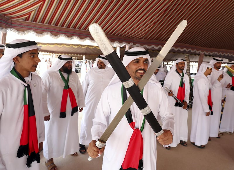 Abu Dhabi, United Arab Emirates - December 03, 2019: Members of the Soqotri tribe before the March of the Union. Tuesday, December 3rd, 2019. Zayed Heritage Fest, Abu Dhabi. Chris Whiteoak / The National