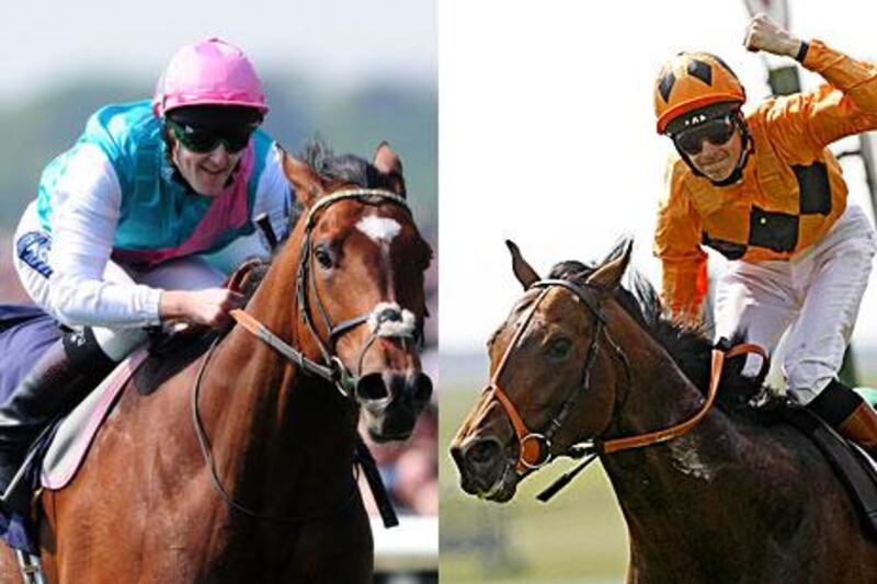 Frankel, left, and Canford Cliffs go head to head in the Group 1 Sussex Stakes today.