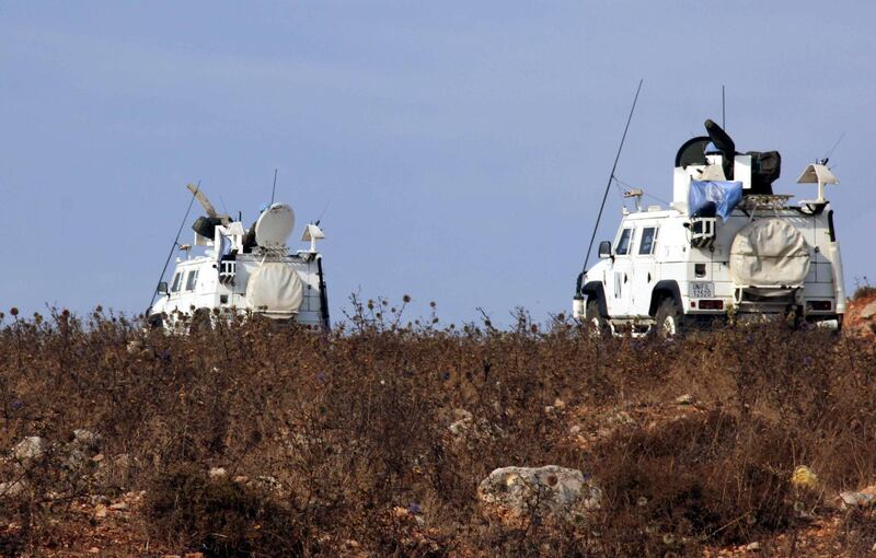 A convoy of the United Nations peacekeeping force (UNIFIL) patrols in the vicinity of the Kfar Kila village in southern Lebanon. AFP