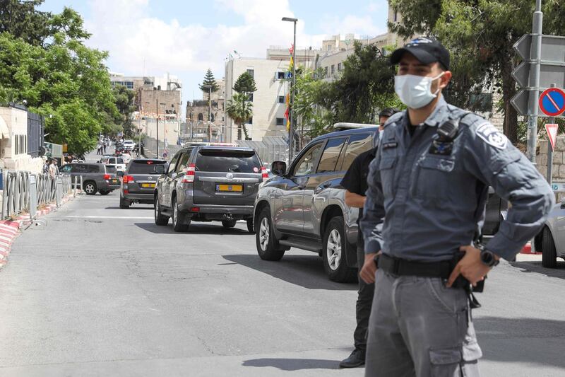 A convoy transporting Israeli Prime Minister Benjamin Netanyahu arrives at the district court of Jerusalem for a long-delayed corruption trial.  AFP