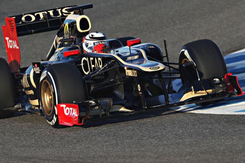 JEREZ DE LA FRONTERA, SPAIN - FEBRUARY 07:  Kimi Raikkonen of Finland drives the new Lotus E20 during Formula One winter testing at the Circuito de Jerez on February 7, 2012 in Jerez de la Frontera, Spain.  (Photo by Mark Thompson/Getty Images)