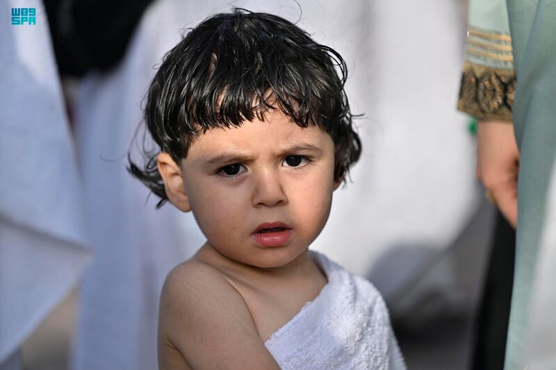 A toddler in his ihram ahead of his long journey to fulfil the Hajj pilgrimage. SPA