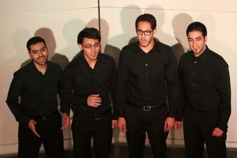 Alawi Alsafi, Mohammad Murad, Sami Al Haj and Anas Bukhashem performing at the American University of Sharjah. Pawan Singh / The National