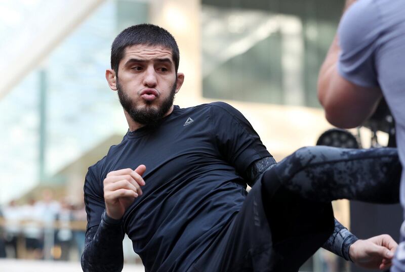 ABU DHABI ,  UNITED ARAB EMIRATES , SEPTEMBER 4 – 2019 :- Islam Makhachev  during the UFC Open Workout session held at The Yas Mall in Abu Dhabi. ( Pawan Singh / The National ) For Sports/Online/Instagram. Story by John