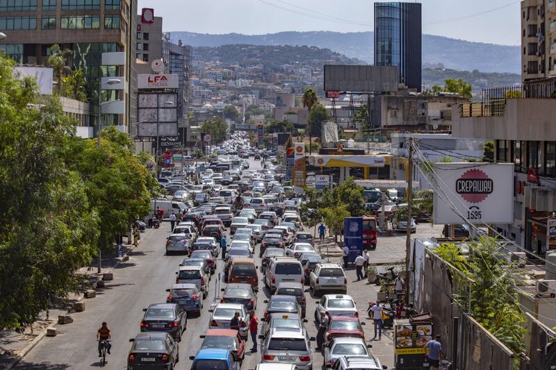 Cars queue at gas stations in Beirut, Lebanon, on September 6. Egypt agreed to supply natural-gas to Lebanon through Jordan and Syria as the Arab states seek to help end power shortages of their crisis-ridden neighbour. Bloomberg