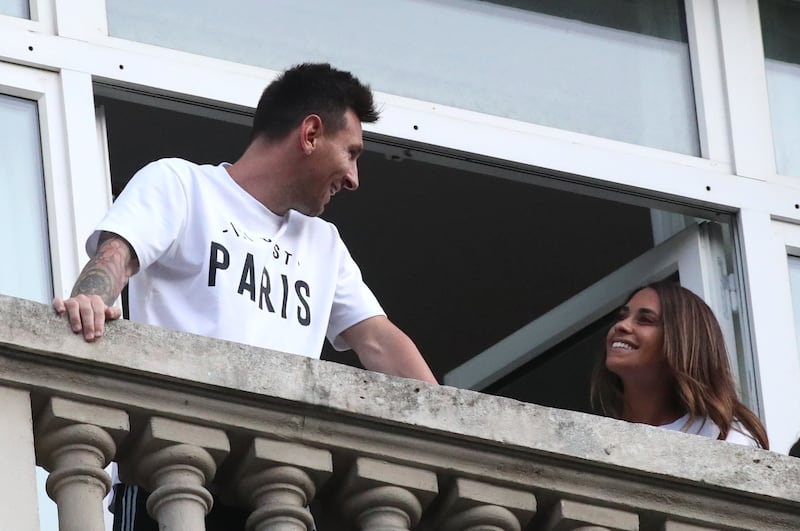 Lionel Messi is seen with his wife Antonela.