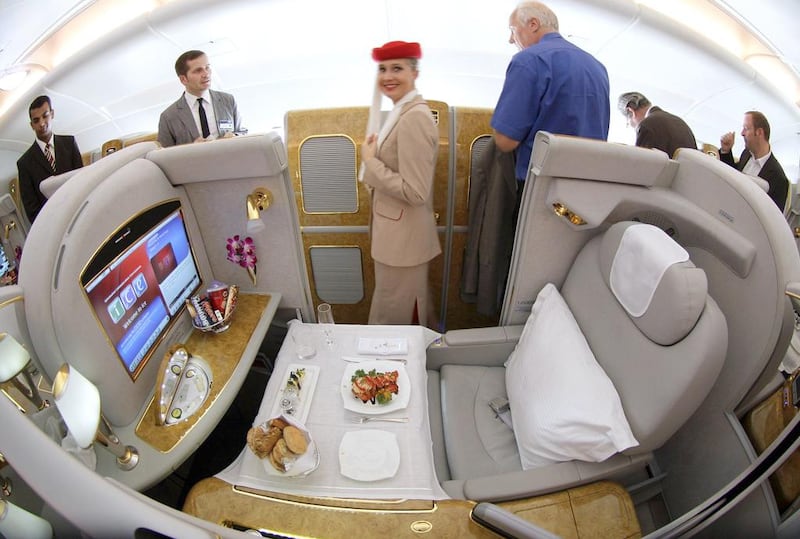The first class section of an Emirates A380 aircraft. Tobias Schwarz / Reuters