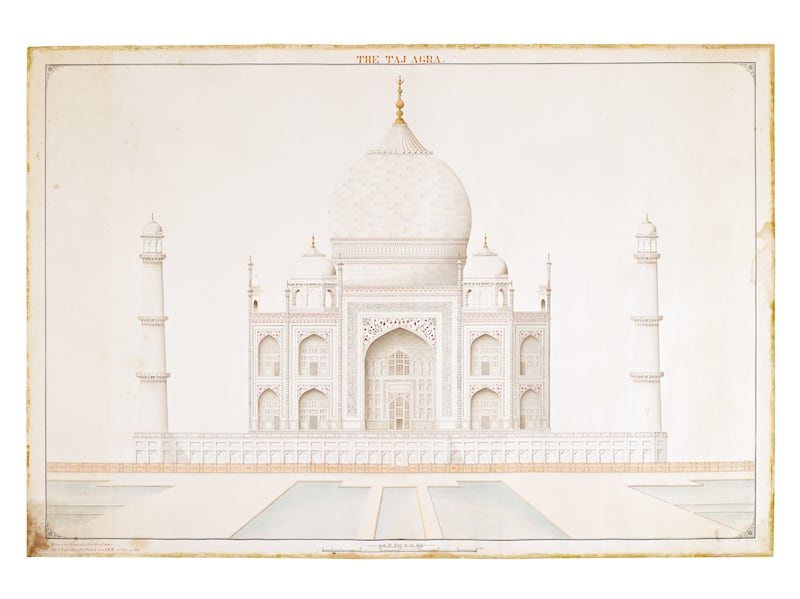 'A View of the Taj Mahal', signed by Qudratullah, Company School, Lucknow, dated 15th February 1880 (est £20,000-£30,000). Photo: Sotheby's