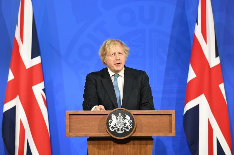 UK Prime Minister Boris Johnson holds a news conference on the pandemic in London. Reuters