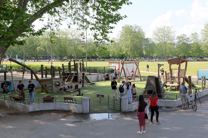 The children's playground at Le Paquier park near the lake in Annecy. Reuters