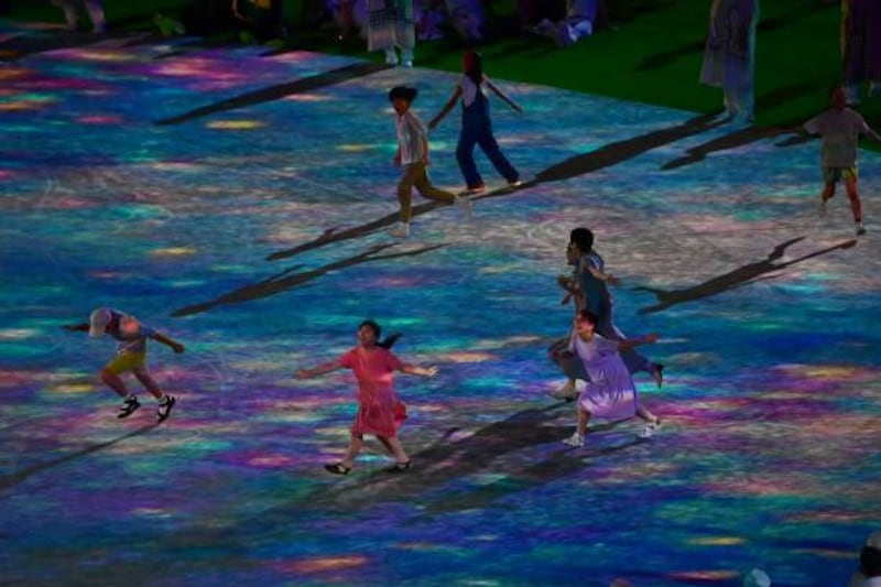 Children perform during the closing ceremony of the Tokyo 2020 Olympic Games.