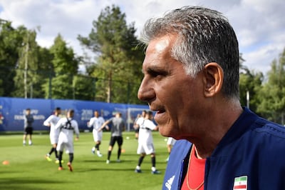Iran's coach Carlos Queiroz talks to the media during a training session in Bakovka, outside Moscow, on June 21, 2018, ahead of the 2018 World Cup Group B football match against Portugal.  / AFP / Alexander NEMENOV
