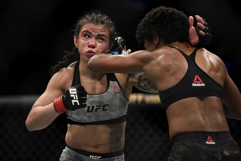 Claudia Gadelha fights Angela Hill in their Womens Strawweight bout during UFC Fight Night at VyStar Veterans Memorial Arena. AFP