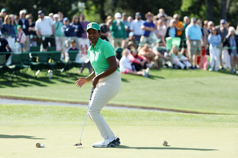 Maya Gaudin competes during the Drive, Chip and Putt Championship at Augusta National Golf Club. Getty