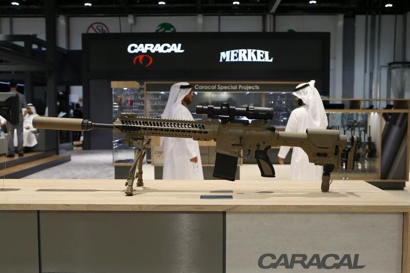 The CAR 817 DMR rifle on display at the Caracal stand at Adihex.