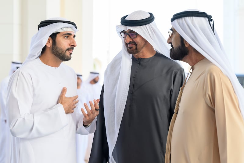 The President receives Sheikh Mohammed bin Rashid and Sheikh Hamdan bin Mohammed