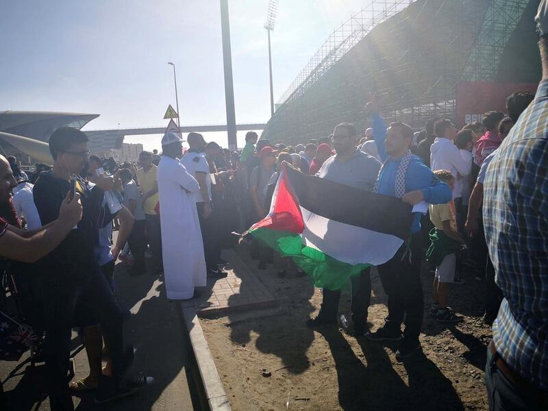 Fans outside the Maktoum Bin Rashid Al-Maktoum Stadium for the 2019 AFC Asian Cup group B football match between Palestine and Australia in Dubai, January 11, 2018. Kumar Sham / The National