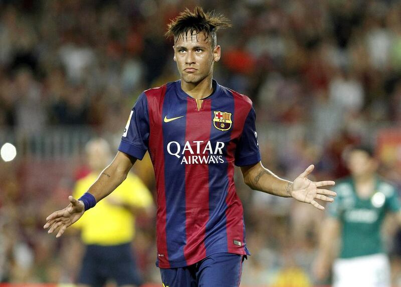 Barcelona striker Neymar celebrates after scoring against Leon during their 6-0 friendly win on Monday night. Toni Albir / EPA 