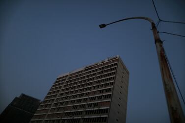 BEIRUT, LEBANON - APRIL 28: A turned off lamppost near the headquarters building of Lebanon Electricity company (EDL) from outside on April 28, 2022 in Beirut, Lebanon. Lebanon's state-owned Electricite du Liban (EDL), generating 90% of the country's electricity production, transmission and distribution activities, provided a quote of 16 million USD to the government for half a day's worth of power at polling stations for the country's critical vote on May 15. (Photo by Marwan Tahtah / Getty images)