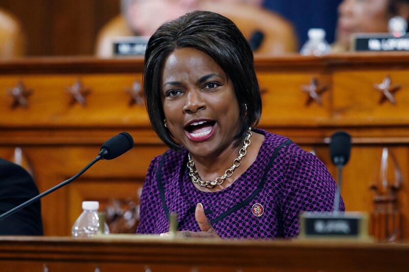 FILE - In this Dec. 11, 2019, file photo, Rep. Val Demings, D-Fla., gives her opening statement during a House Judiciary Committee markup of the articles of impeachment against President Donald Trump on Capitol Hill in Washington. Demings is among the women Joe Biden is considering for his vice presidential running mate. (AP Photo/Patrick Semansky, File)