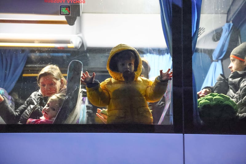 People fleeing Ukraine arrive at Velke Slemence, Slovakia. EPA
