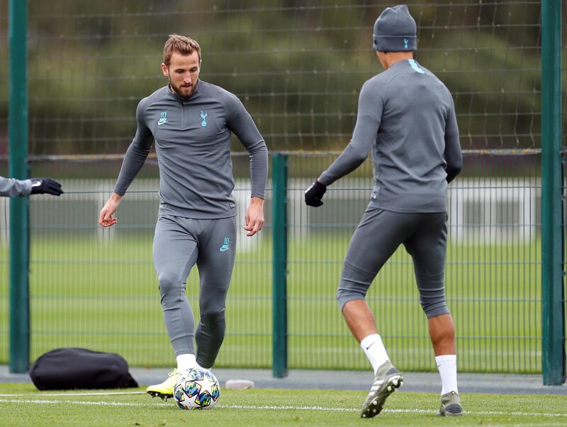 Tottenham Hotspur's Harry Kane, left, takes part in training ahead of the Champions League match against Red Star Belgrade on Wednesday. Reuters