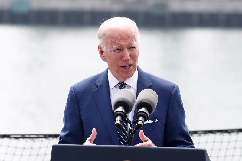 US President Joe Biden delivers a speech on the USS Iowa in the Port of Los Angeles in California. EPA
