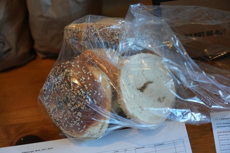 Campaigner shared bagels and coffee before hitting the streets of Squirrel Hill