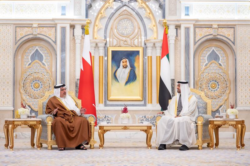 Sheikh Mohamed bin Zayed, Crown Prince of Abu Dhabi and Deputy Supreme Commander of the Armed Forces, with Crown Prince Salman bin Hamad, the Prime Minister of Bahrain. Photos: @MohamedBinZayed / Twitter