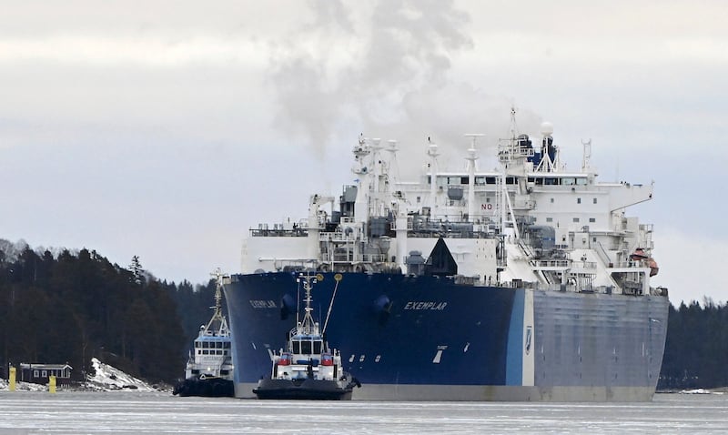 A floating liquefied natural gas terminal, chartered by Finland to replace Russian gas to serve both its domestic and the Baltic market, as Europe grapples with an energy crisis. AP
