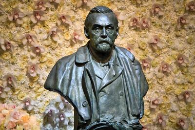 FILE PHOTO: A bronze bust of Alfred Nobel is pictured before the Nobel Prize ceremony at Stockholm Concert Hall, in Stockholm, Sweden December 10, 2019. TT News Agency/Claudio Bresciani via REUTERS   ATTENTION EDITORS - THIS IMAGE WAS PROVIDED BY A THIRD PARTY. SWEDEN OUT. NO COMMERCIAL OR EDITORIAL SALES IN SWEDEN./File Photo