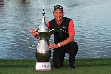 Lucas Herbert after winning the Omega Dubai Desert Classic. Getty