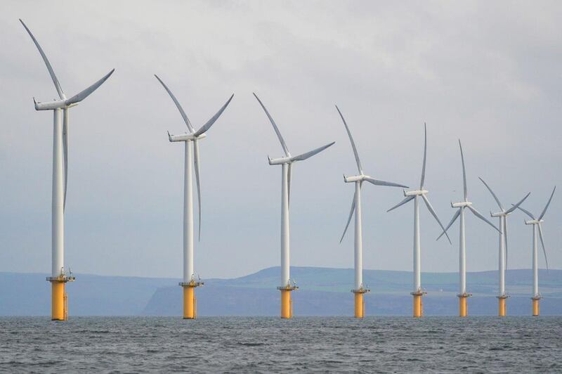 A series of wind turbines in the North Sea off England's northeast coast. Enshore Subsea is well-placed to serve the "buoyant" offshore wind market in northern Europe, Riyadh-based Al Gihaz said. Bloomberg