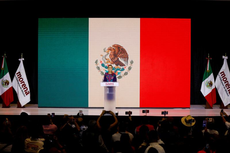 Mexico's president-elect Claudia Sheinbaum addresses her supporters in Mexico City after winning the election. Reuters