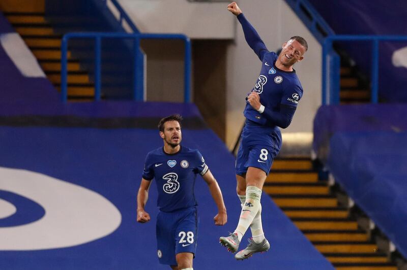 Chelsea's Ross Barkley, right, celebrates after scoring. AP