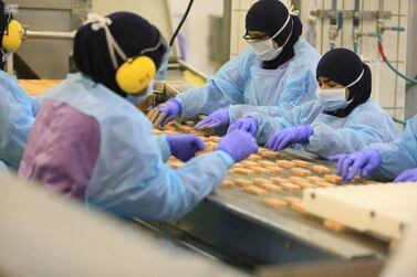 Saudi women at a factory in Sudair Industrial City. Modon