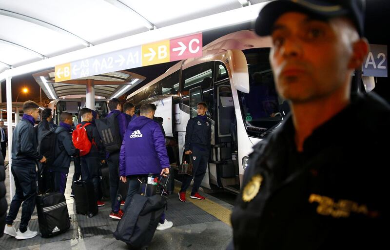 The River Plate squad arrive in Madrid ahead of the Copa Libertadores final to be played on Sunday at the Bernabeu against Buenos Aires rivals Boca Juniors. Reuters