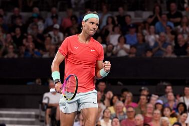 Spain's Rafael Nadal reacts during his men's singles match against Jason Kubler of Australia at the Brisbane International tennis tournament in Brisbane on January 4, 2024.  (Photo by William WEST  /  AFP)  /  --IMAGE RESTRICTED TO EDITORIAL USE - STRICTLY NO COMMERCIAL USE--