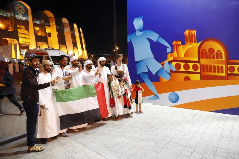 Abu Dhabi, United Arab Emirates, 05 January 2018. Fans at the start of the first AFC match at Zayed Sports City. UAE vs Bahrain. (Photo: Antonie Robertson/The National) Journalist: None. Section: Sport.