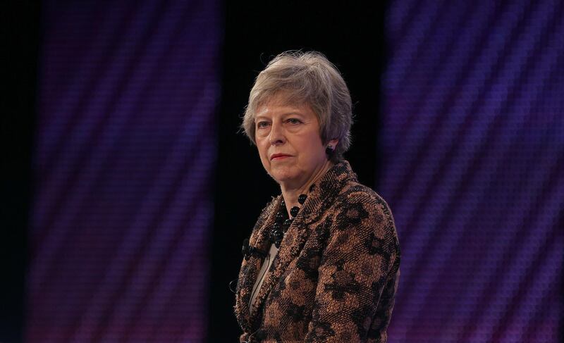 Britain's Prime Minister Theresa May addresses delegates at the annual Confederation of British Industry (CBI) conference in central London, on November 19, 2018. British Prime Minister Theresa May on Monday defended her draft Brexit deal to business leaders ahead of "intense negotiations" with Brussels in the coming week. May told the Confederation of British Industry, the UK's main business lobby group, that she is confident of striking a deal at the European Council in the run-up to Sunday's summit to sign Britain's divorce papers. / AFP / Daniel LEAL-OLIVAS
