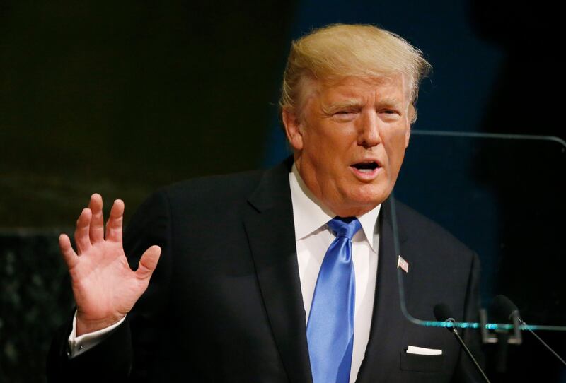 US president Donald Trump addresses the 72nd United Nations General Assembly in New York. Shannon Stapleton / Reuters