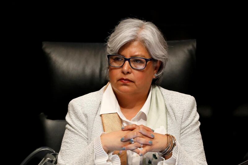 Mexico's Economy Minister Graciela Marquez attends a session with lawmakers and senators at the Senate building in Mexico City, Mexico June 14, 2019. REUTERS/Carlos Jasso