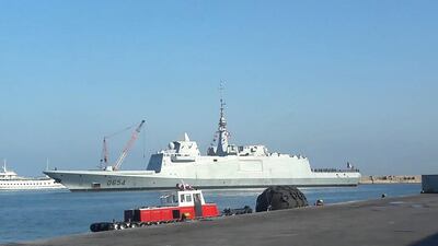 The French navy's multipurpose frigate FREMM Auvergne docked in Beirut just days before a visit by the US Navy destroyer USS Ramage. Twitter / La France Au Liban