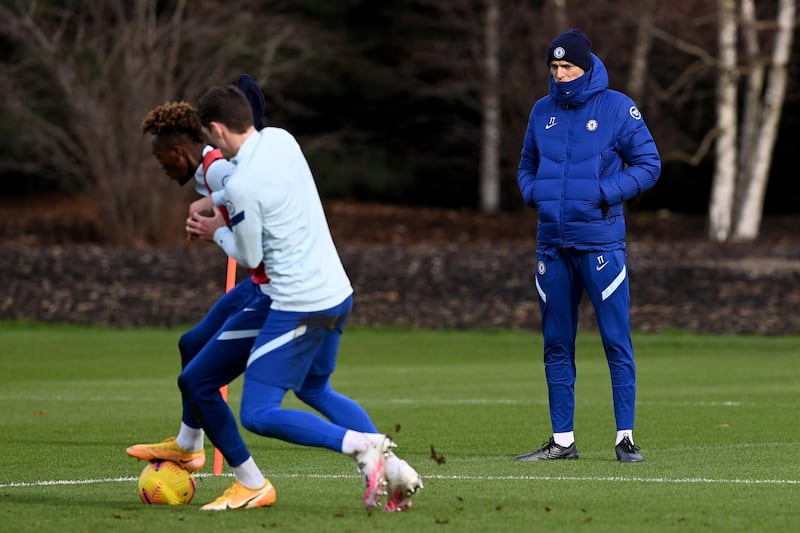COBHAM, ENGLAND - JANUARY 28:  Thomas Tuchel of Chelsea during a training session at Chelsea Training Ground on January 28, 2021 in Cobham, England. (Photo by Darren Walsh/Chelsea FC via Getty Images)