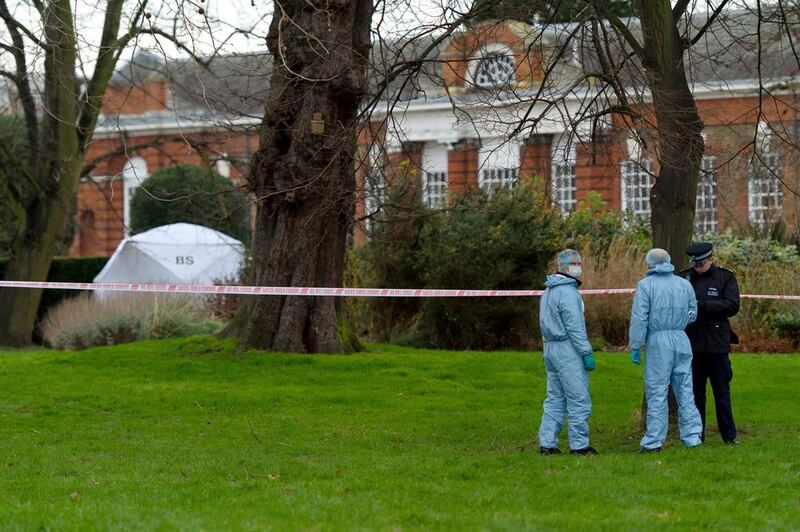 Forensics officers at Kensington Gardens after a man died from setting himself on fire. Ben Pruchnie / Getty Images