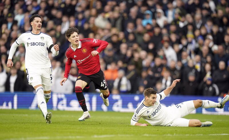 Manchester United's Alejandro Garnacho scores their second. PA