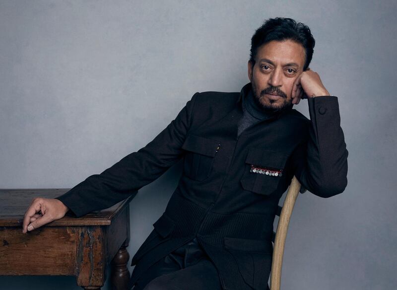 FILE - In this Jan. 22, 2018 file photo, actor Irrfan Khan poses for a portrait to promote the film "Puzzle" during the Sundance Film Festival in Park City, Utah.  Khan has appeared in films such as â€œSlumdog Millionaireâ€ and â€œJurassic World,â€ but now the actor is facing the biggest challenge of his life as he undergoes treatment for cancer in London. (Photo by Taylor Jewell/Invision/AP, File)