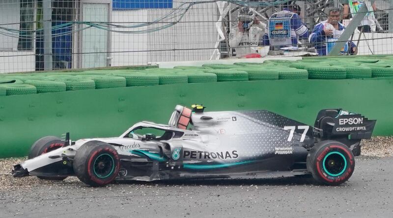 The wreckage of the Bottas Mercedes after the Finn crashed. EPA