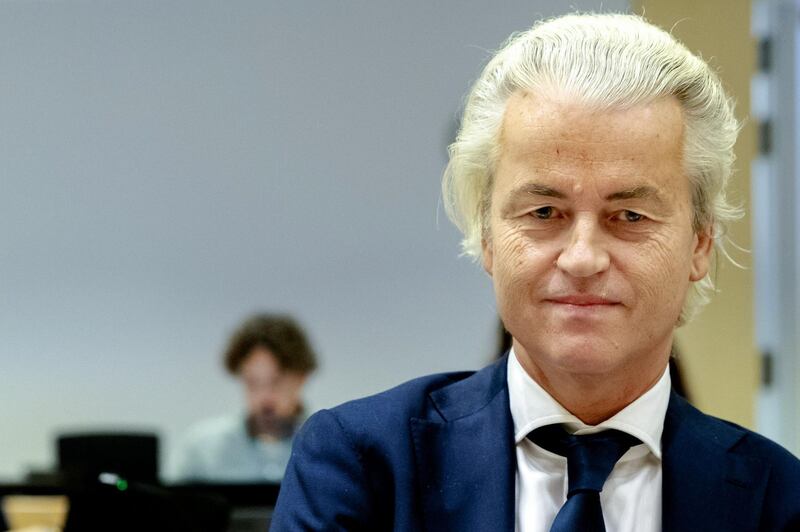 (FILES) In this file photo taken on July 3, 2019 Dutch PVV party leader Geert Wilders sits in the dock prior to the appeal in the criminal case against Wilders at a courtroom in Schiphol, the Netherlands. Far-right Dutch lawmaker Geert Wilders said he was reviving a Prophet Mohammed cartoon competition on December 29, 2019, more than a year after cancelling a similar contest that sparked demonstrations and death threats. - Netherlands OUT
 / AFP / ANP / Sander Koning
